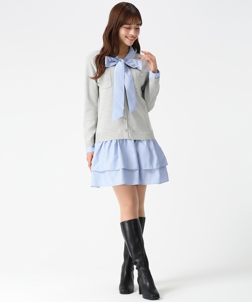 MISCH MASCH（ミッシュマッシュ）の「2026春夏新作 シャツレイヤード風ドッキングミニワンピース（ワンピース・レディース・グレー/ネイビー・ﾌﾘ-）」の6枚目の写真