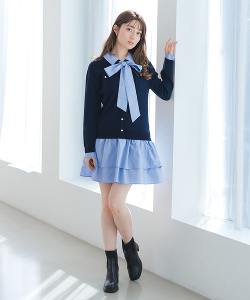 MISCH MASCH（ミッシュマッシュ）の「2026春夏新作 シャツレイヤード風ドッキングミニワンピース（ワンピース・レディース・グレー/ネイビー・ﾌﾘ-）」の18枚目の写真