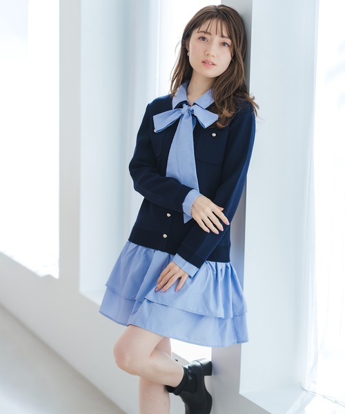 MISCH MASCH（ミッシュマッシュ）の「2026春夏新作 シャツレイヤード風ドッキングミニワンピース（ワンピース・レディース・グレー/ネイビー・ﾌﾘ-）」の20枚目の写真