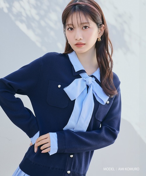 セール】2026春夏新作 シャツレイヤード風ドッキングミニワンピース