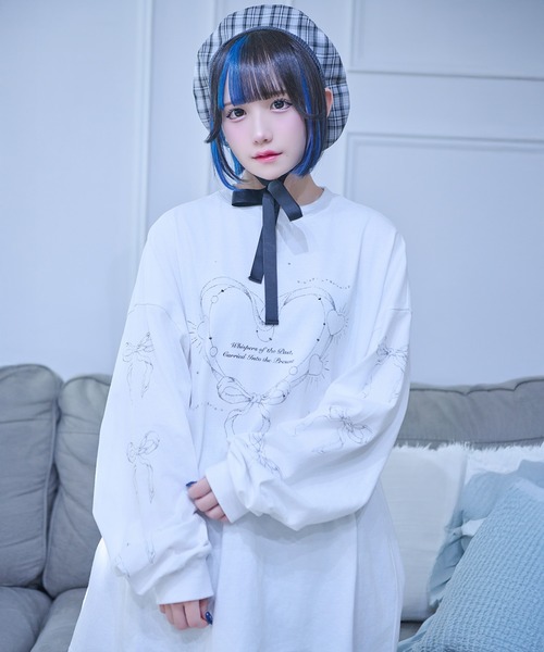 Whinny（ホワイニー）の「Whinny/【2026春新作♪】タイムリープ縛られティー（Tシャツ/カットソー・レディース・ホワイト/サックスブルー/ブラック・FREE）」の2枚目の写真