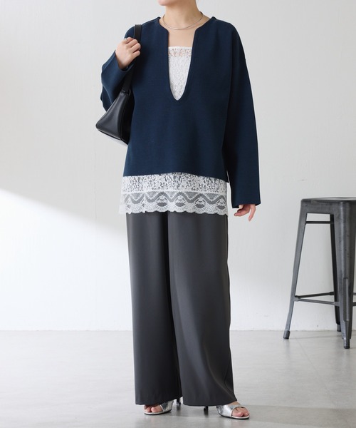 COLLAGE GALLARDAGALANTE（コラージュガリャルダガランテ）の「スカラップレースキャミソール（キャミソール・レディース・オフホワイト/ブラック・FREE）」の3枚目の写真