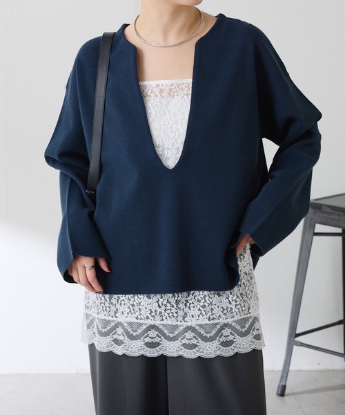 COLLAGE GALLARDAGALANTE（コラージュガリャルダガランテ）の「スカラップレースキャミソール（キャミソール・レディース・オフホワイト/ブラック・FREE）」の4枚目の写真