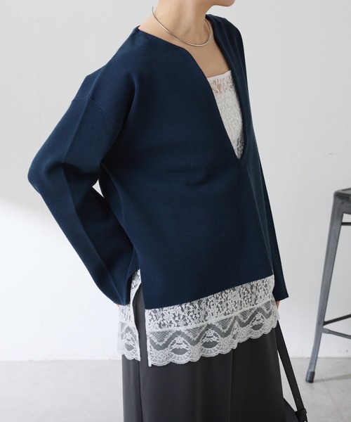 COLLAGE GALLARDAGALANTE（コラージュガリャルダガランテ）の「スカラップレースキャミソール（キャミソール・レディース・オフホワイト/ブラック・FREE）」の7枚目の写真