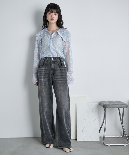 THE YOn(ザヨン)の「総レースビッグカラーブラウス(シャツ/ブラウス・レディース・ブラック/サックスブルー/オフホワイト・FREE)」の5枚目の写真