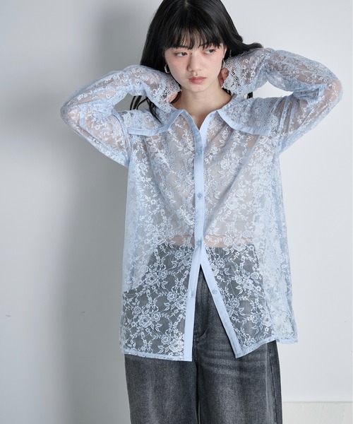 THE YOn(ザヨン)の「総レースビッグカラーブラウス(シャツ/ブラウス・レディース・ブラック/サックスブルー/オフホワイト・FREE)」の18枚目の写真