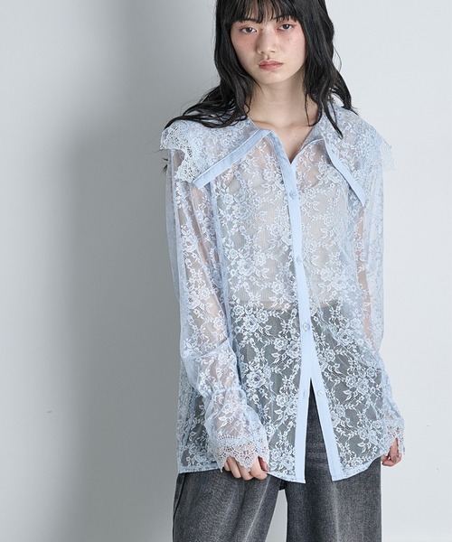 THE YOn(ザヨン)の「総レースビッグカラーブラウス(シャツ/ブラウス・レディース・ブラック/サックスブルー/オフホワイト・FREE)」の17枚目の写真