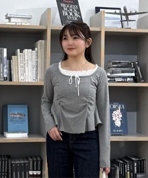 FREE'S MART（フリーズマート）の「◆レイヤード風ペプラムカットソー（Tシャツ/カットソー・レディース・ブルー/グレー/ネイビー・FREE）」の2枚目の写真