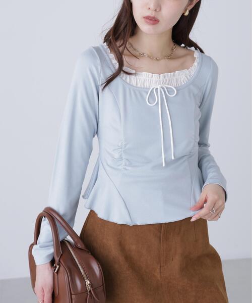 FREE'S MART（フリーズマート）の「◆レイヤード風ペプラムカットソー（Tシャツ/カットソー・レディース・ブルー/グレー/ネイビー・FREE）」の3枚目の写真