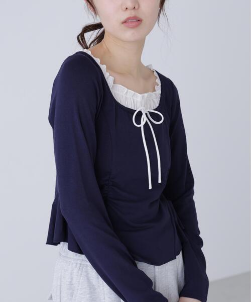 FREE'S MART（フリーズマート）の「◆レイヤード風ペプラムカットソー（Tシャツ/カットソー・レディース・ブルー/グレー/ネイビー・FREE）」の4枚目の写真