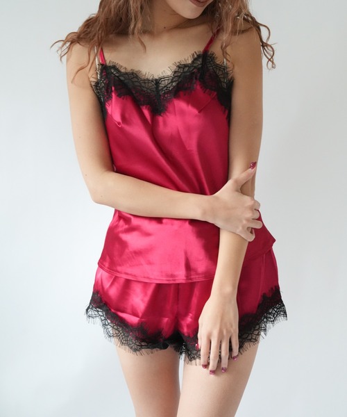 Jelly moo（ジェリームー）の「【 Jelly moo / ジェリームー 】 グロッシー シャイニーレース セットアップ（キャミソール・レディース・ブラック/スモークピンク/バーガンディー/シャンパン・FREE）」の12枚目の写真