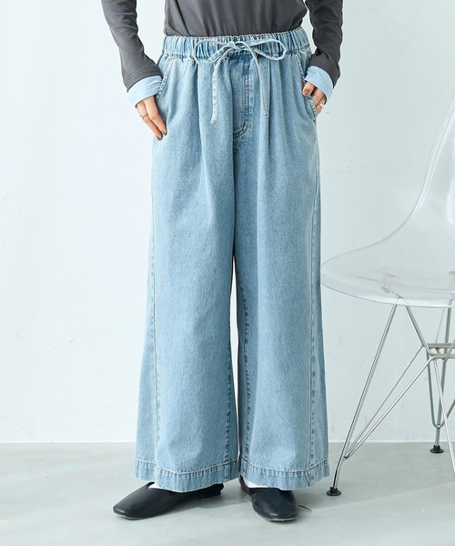 mil(ミル)の「リラックス デニム ワイドパンツ【586189】(デニムパンツ・レディース・サックスブルー/ブラック・S-Short/S-Regular/M-Short/M-Regular)」の2枚目の写真