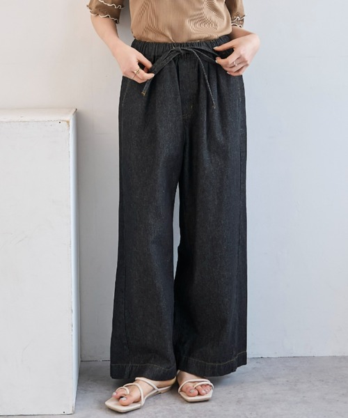 mil(ミル)の「リラックス デニム ワイドパンツ【586189】(デニムパンツ・レディース・サックスブルー/ブラック・S-Short/S-Regular/M-Short/M-Regular)」の1枚目の写真