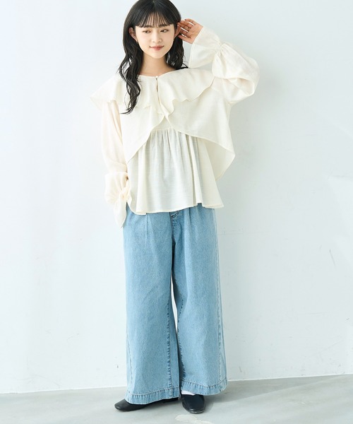mil(ミル)の「リラックス デニム ワイドパンツ【586189】(デニムパンツ・レディース・サックスブルー/ブラック・S-Short/S-Regular/M-Short/M-Regular)」の3枚目の写真