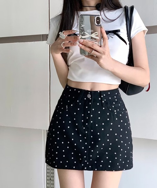 shyam inspiration（シャムインスピレーション）の「小花柄モノトーンデニムスカート（デニムスカート・レディース・ブラック/ホワイト・LARGE/MEDIUM）」の19枚目の写真