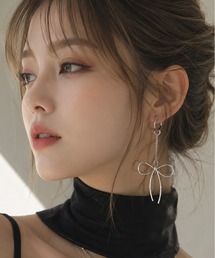 【 NOLITA / ノリータ 】リボン シルエット チェーン ロング イヤリング ノンホールピアス JOY-SOU
