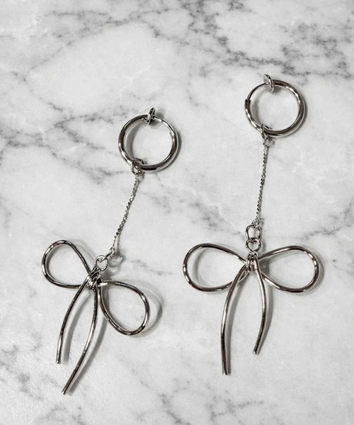NOLITA LABORATORY（ノリータラボラトリー）の「【 NOLITA / ノリータ 】リボン シルエット チェーン ロング イヤリング ノンホールピアス JOY-SOU（イヤリング・レディース・シルバー・FREE）」の2枚目の写真