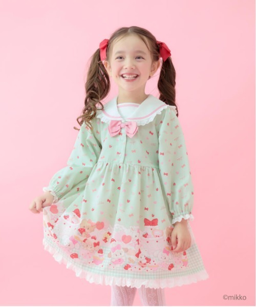 【クーラクール】いちごワンピースෆ‪カーディガンෆ‪レギンスෆ‪ロンT90cm Lil ala mode×coeur a coeur】セーラーワンピース（ワンピース