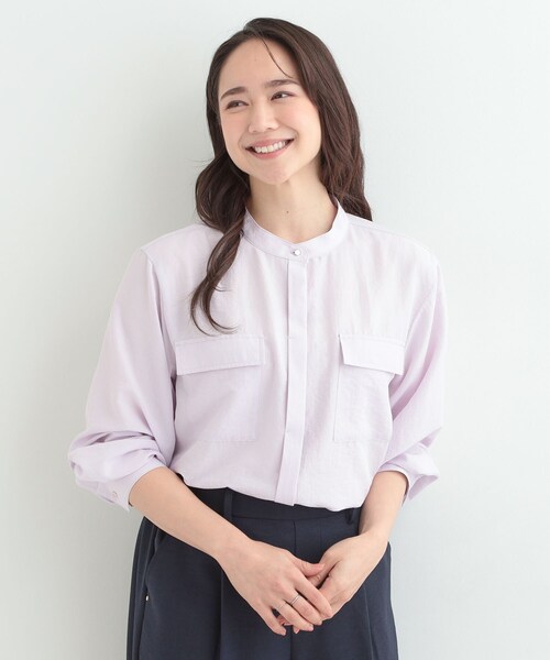 SHOO・LA・RUE（シューラルー）の「【イージーケア/S-LL/UV】きれいめにもラフにも　ダブルフラップポケットバンドカラーシャツ（シャツ/ブラウス・レディース・ブラウン系その他/ベビーピンク/ライトベージュ/ネイビー系2・04/03/02/01）」の14枚目の写真