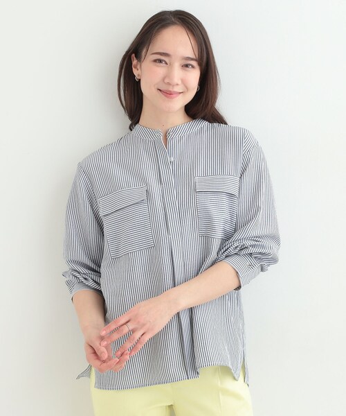 SHOO・LA・RUE（シューラルー）の「【イージーケア/S-LL/UV】きれいめにもラフにも　ダブルフラップポケットバンドカラーシャツ（シャツ/ブラウス・レディース・ブラウン系その他/ベビーピンク/ライトベージュ/ネイビー系2・04/03/02/01）」の18枚目の写真