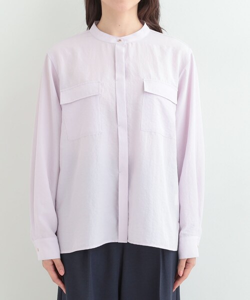 SHOO・LA・RUE（シューラルー）の「【イージーケア/S-LL/UV】きれいめにもラフにも　ダブルフラップポケットバンドカラーシャツ（シャツ/ブラウス・レディース・ブラウン系その他/ベビーピンク/ライトベージュ/ネイビー系2・04/03/02/01）」の22枚目の写真