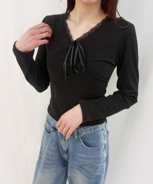 frunco(フランコ)の「【ZOZOTOWN限定】フリースリボンレースカットソー(Tシャツ/カットソー・レディース・グレー/ブラック・FREE)」の11枚目の写真