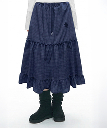 DAMISH（ダミシュ）の「ヴィンテージチェックフリルロングスカート_ブルー（スカート）」