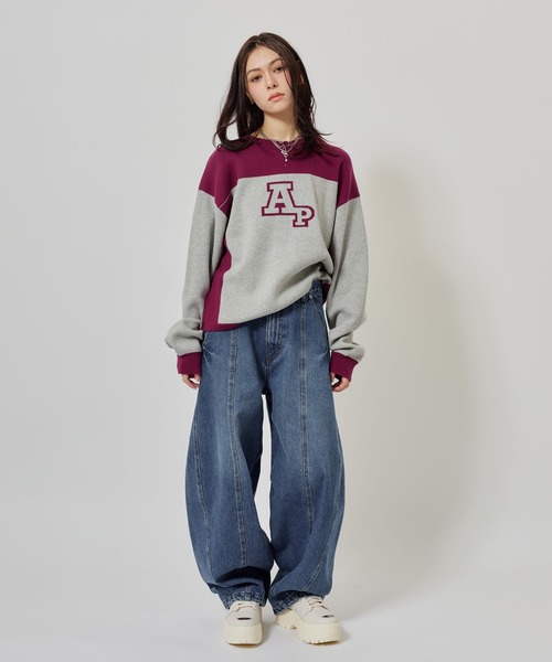 atmos pink(アトモスピンク)の「atmos pink Rugger Knit Top / アトモス ピンク ラガー ニット トップ(ニット/セーター・レディース・グレー/ブラック・FREE)」の7枚目の写真