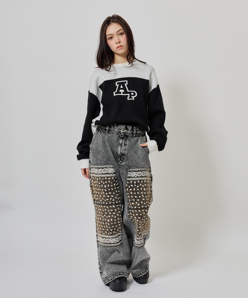 atmos pink(アトモスピンク)の「atmos pink Rugger Knit Top / アトモス ピンク ラガー ニット トップ(ニット/セーター・レディース・グレー/ブラック・FREE)」の9枚目の写真