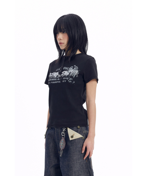 AAKAM(アーカム)の「Crack Henry Neck Half Top (Black)(Tシャツ/カットソー・レディース・その他・1/2)」の4枚目の写真