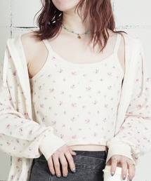 "04"≪JEMORGAN≫パックT ワッフル 花柄 クロップド カップ付き キャミソール