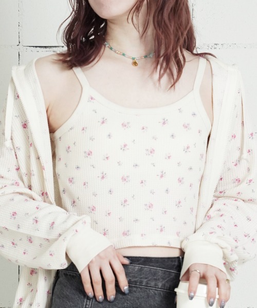 JEMORGAN(ジェーイーモーガン)の「"04"≪JEMORGAN≫パックT ワッフル 花柄 クロップド カップ付き キャミソール(キャミソール・レディース・ブルー系1/ピンク系1/ピンク系2/パープル系1・FREE)」の1枚目の写真