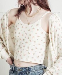 "04"≪JEMORGAN≫パックT ワッフル 花柄 クロップド カップ付き キャミソール