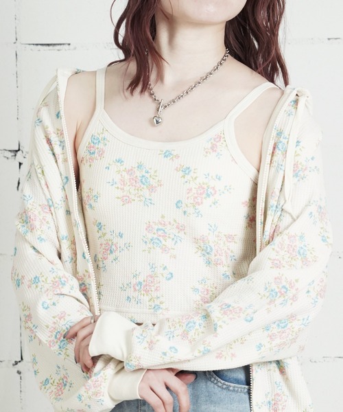 JEMORGAN(ジェーイーモーガン)の「"04"≪JEMORGAN≫パックT ワッフル 花柄 クロップド カップ付き キャミソール(キャミソール・レディース・ブルー系1/ピンク系1/ピンク系2/パープル系1・FREE)」の4枚目の写真