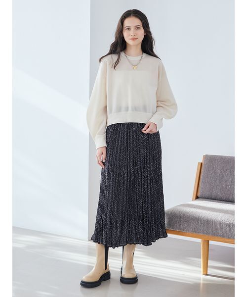 Mila Owen(ミラオーウェン)の「ドットプリントワッシャープリーツスカート(スカート・レディース・アイボリー/ブラック・0/1/00)」の3枚目の写真