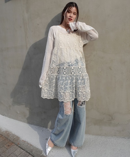 CORNERS(コーナーズ)の「レースキャミチュニック(キャミソール・レディース・アイボリー/ブラック・M)」の10枚目の写真