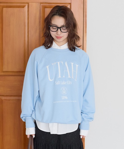 HEART MARKET(ハートマーケット)の「カレッジラグラン裏毛プルオーバー(Tシャツ/カットソー・レディース・チャコール/ブルー/グレー・FREE)」の1枚目の写真