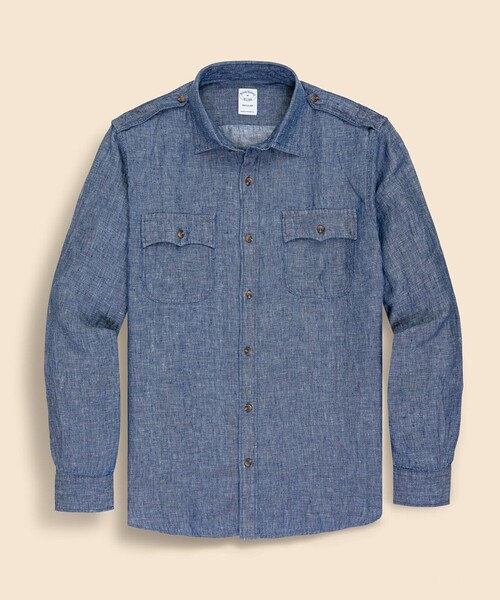 BROOKS BROTHERS（ブルックスブラザーズ）の「リネンツイル　ダブルポケット　シャツジャケット（シャツ/ブラウス・メンズ・インディゴブルー・LARGE/MEDIUM/SMALL/X-LARGE）」の2枚目の写真