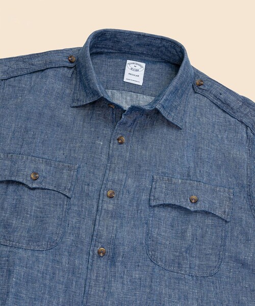 BROOKS BROTHERS（ブルックスブラザーズ）の「リネンツイル　ダブルポケット　シャツジャケット（シャツ/ブラウス・メンズ・インディゴブルー・LARGE/MEDIUM/SMALL/X-LARGE）」の3枚目の写真