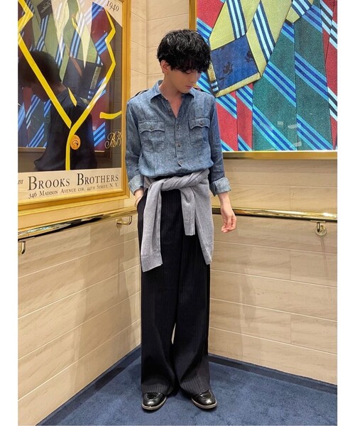 BROOKS BROTHERS（ブルックスブラザーズ）の「リネンツイル　ダブルポケット　シャツジャケット（シャツ/ブラウス・メンズ・インディゴブルー・LARGE/MEDIUM/SMALL/X-LARGE）」の5枚目の写真