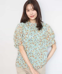 タックスリーブ花柄シフォンブラウス/洗える