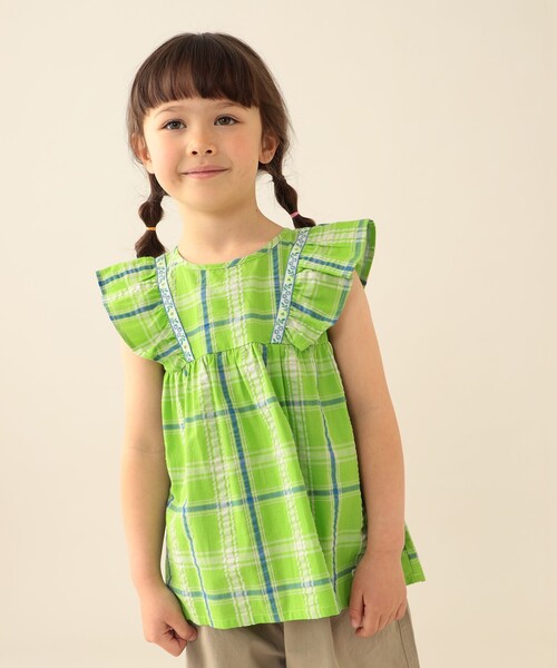 BEAMS mini(ビームスミニ)の「チェック フレア ブラウス 2026SS(90~140cm)(シャツ/ブラウス・キッズ・パープル系その他4/ケリーグリーン・100/90/130/110/120/140)」の2枚目の写真