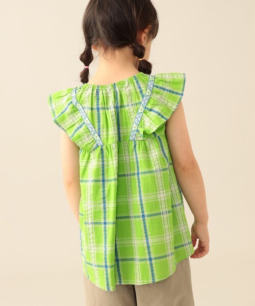 BEAMS mini(ビームスミニ)の「チェック フレア ブラウス 2026SS(90~140cm)(シャツ/ブラウス・キッズ・パープル系その他4/ケリーグリーン・100/90/130/110/120/140)」の4枚目の写真