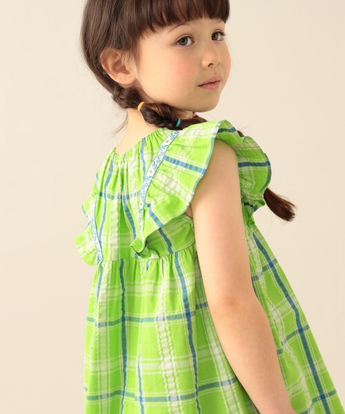BEAMS mini(ビームスミニ)の「チェック フレア ブラウス 2026SS(90~140cm)(シャツ/ブラウス・キッズ・パープル系その他4/ケリーグリーン・100/90/130/110/120/140)」の5枚目の写真
