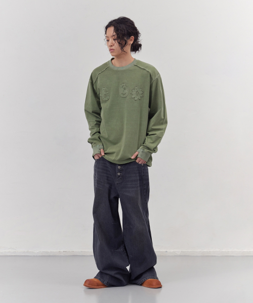 TONY LAWRENCE（トニーローレンス）の「ピグメントアプリケロングスリーブウォッシュドグリーン（Tシャツ/カットソー・レディース・その他・1/2）」の5枚目の写真