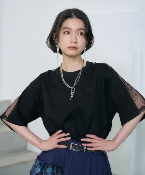 HARE(ハレ)の「レースキリカエBIGTシャツ(HARE)(Tシャツ/カットソー・レディース・ブラック/ホワイト/ボルドー/ネイビー/パープル・FREE)」の3枚目の写真