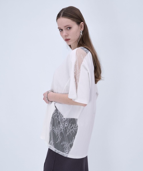 HARE(ハレ)の「レースキリカエBIGTシャツ(HARE)(Tシャツ/カットソー・レディース・ブラック/ホワイト/ボルドー/ネイビー/パープル・FREE)」の10枚目の写真