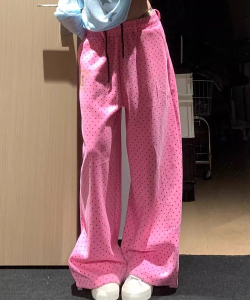 AsheKsha(アシクシャ)の「水玉柄のワイドパンツ(スウェットパンツ・レディース・ピンク・M)」の19枚目の写真