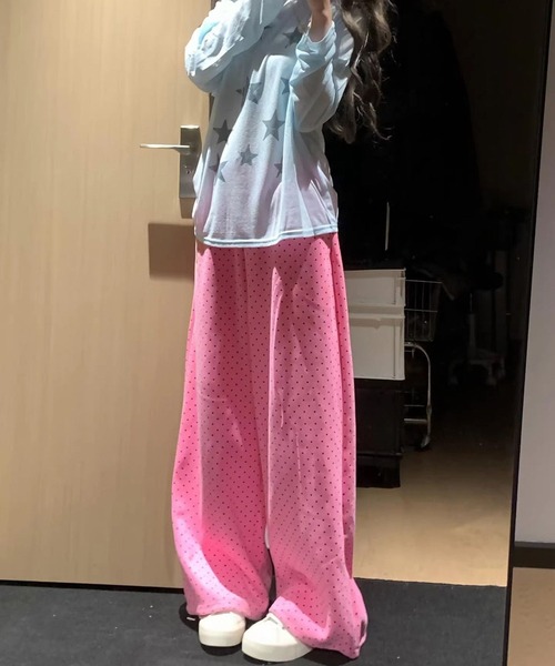 AsheKsha(アシクシャ)の「水玉柄のワイドパンツ(スウェットパンツ・レディース・ピンク・M)」の18枚目の写真