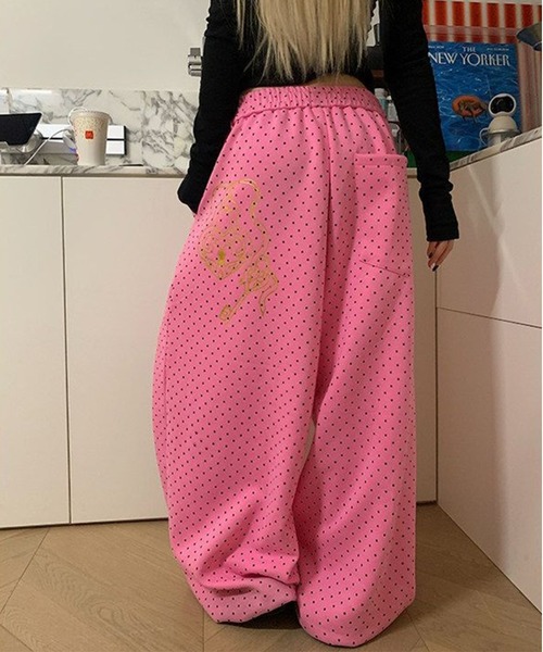 AsheKsha(アシクシャ)の「水玉柄のワイドパンツ(スウェットパンツ・レディース・ピンク・M)」の12枚目の写真